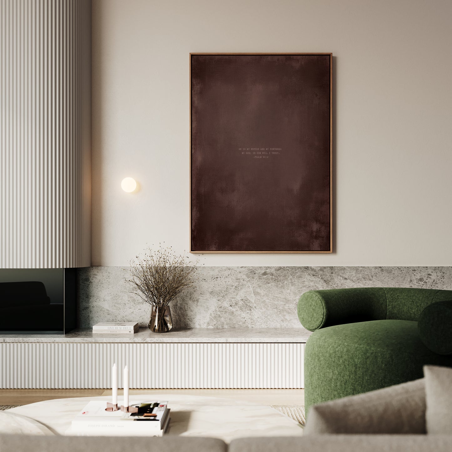 Dusty Mauve abstract Christian wall art print by Olives & Grace fine art print, styled in a modern living room