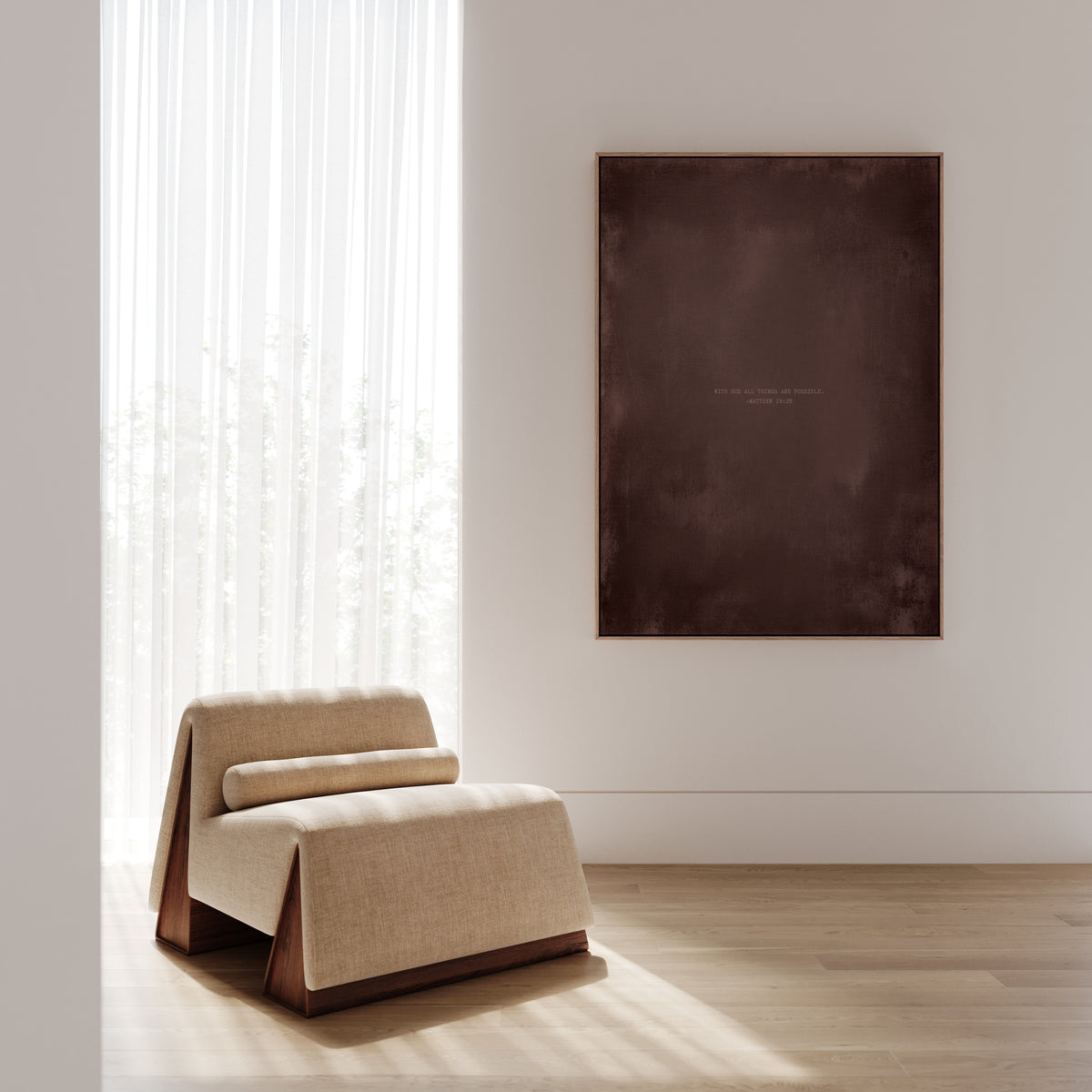Dusty Mauve abstract Christian wall art print by Olives & Grace fine art print, styled above a wall console