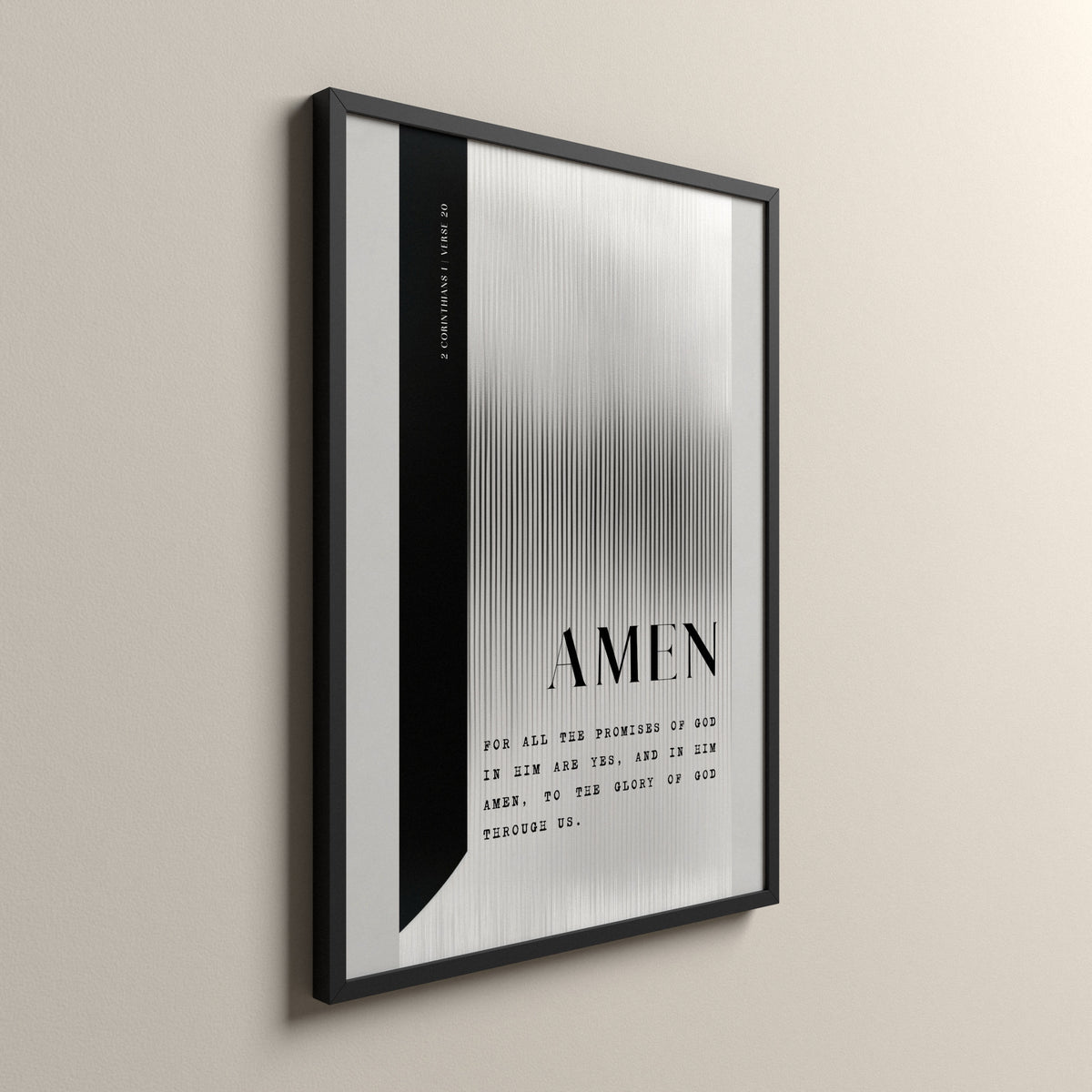 Amen, 2 Corinthians 1:20, Scripture art print in a black frame