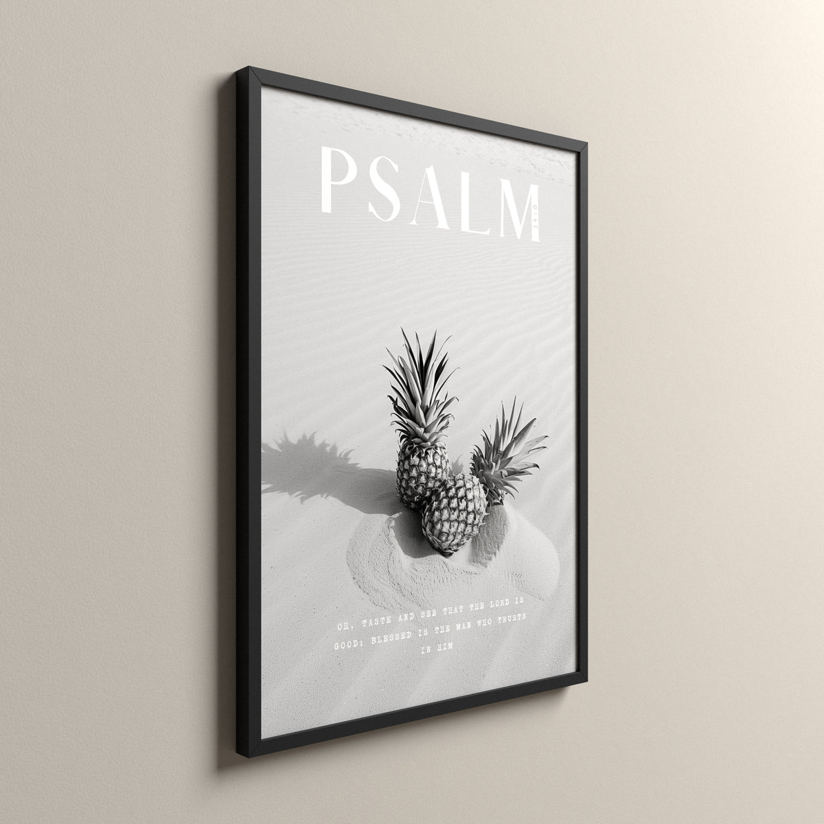 Taste, Psalm 34:8, Scripture art print in a black frame