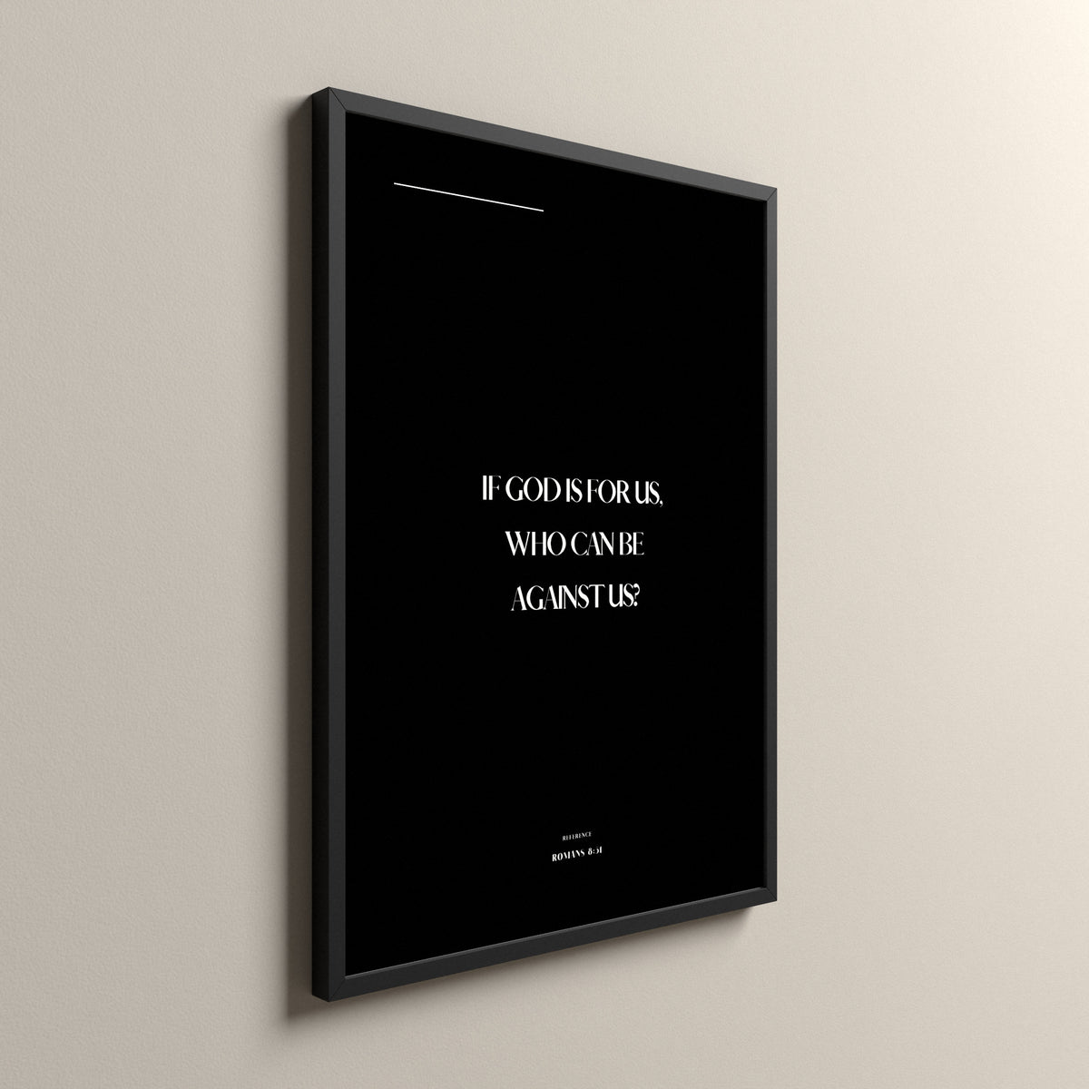 For Us, Romans 8:31, Pure Noir Scripture art print in a black frame