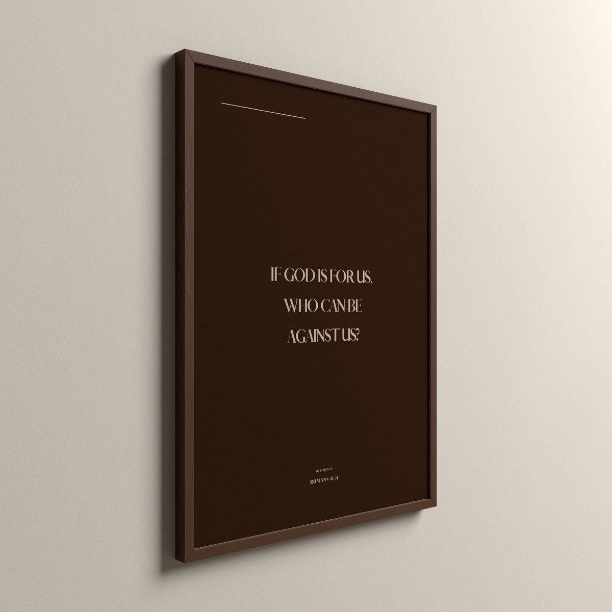 For Us, Romans 8:31, Cocoa Clay Scripture art print in an espresso frame