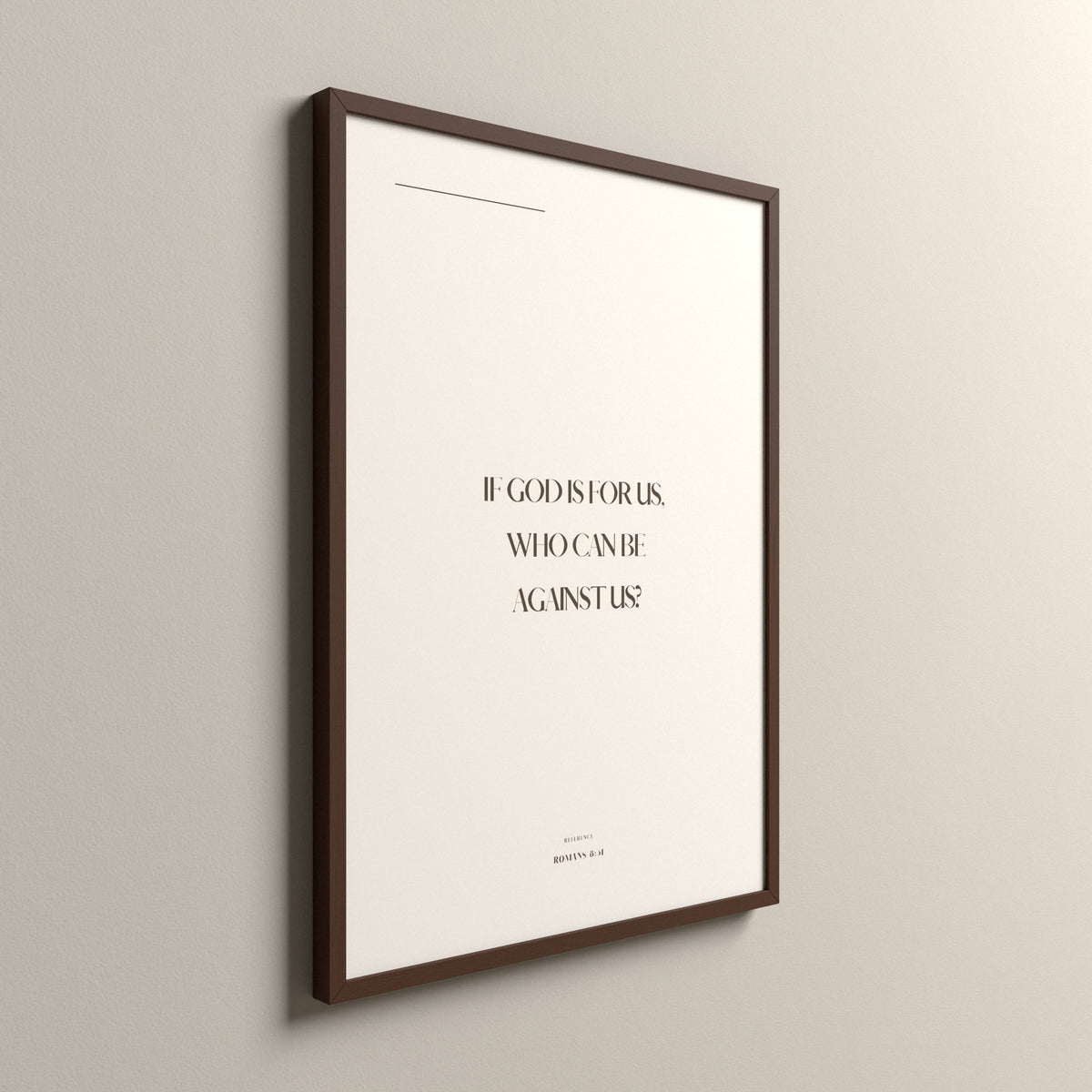 For Us, Romans 8:31, Sand Stone Scripture art print in an espresso frame
