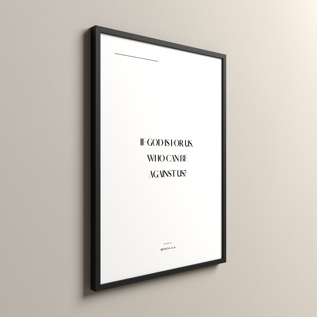 For Us, Romans 8:31, Pure White Scripture art print in a black frame