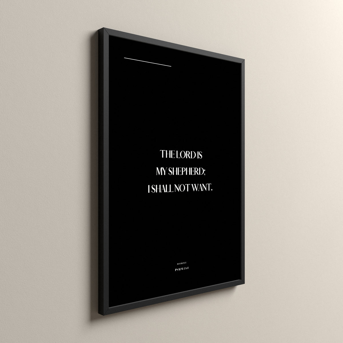 My Shepherd, Psalm 23:1, Pure Noir Scripture art print in a black frame