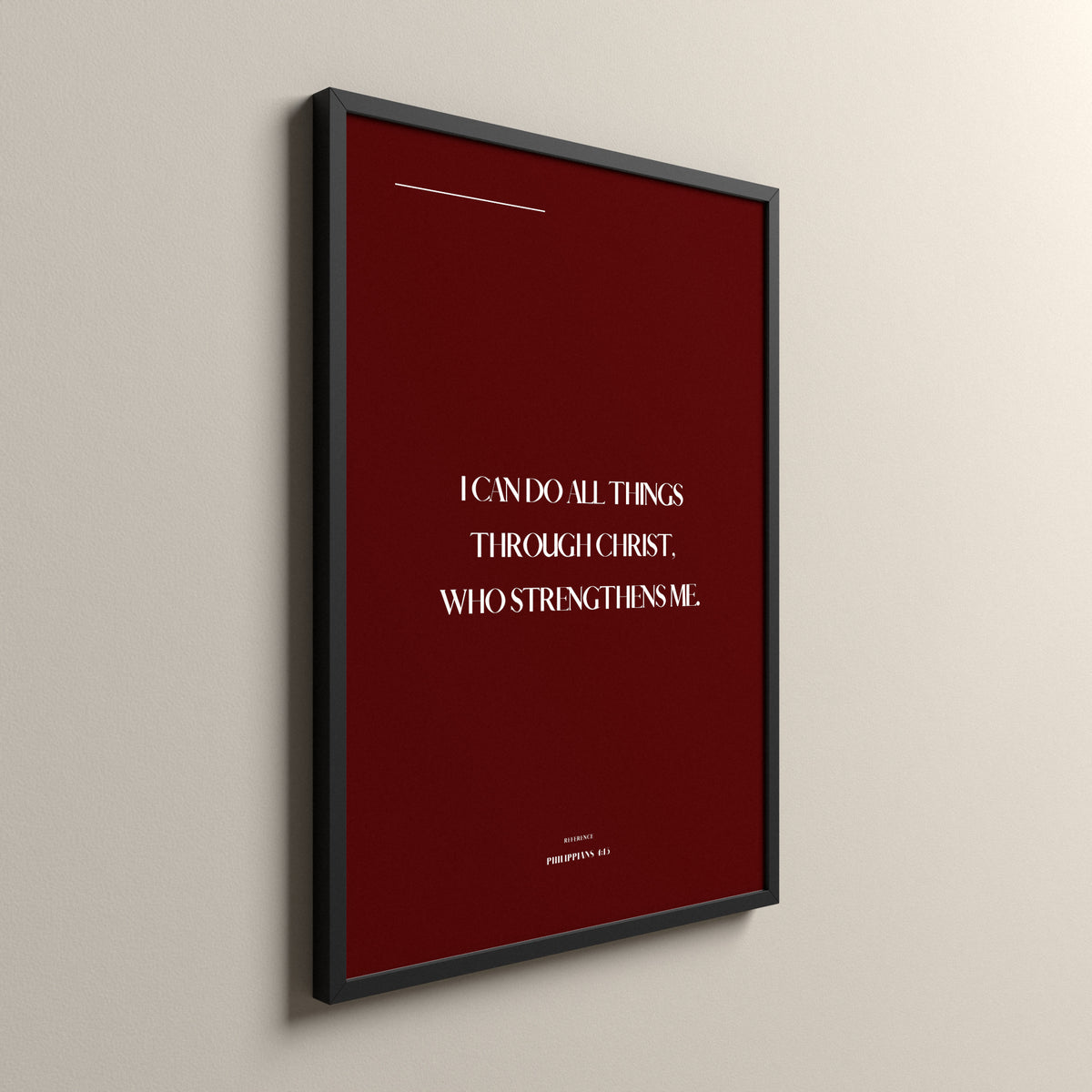 All Things, Philippians 4:13, Cherry Scripture art print in a black frame