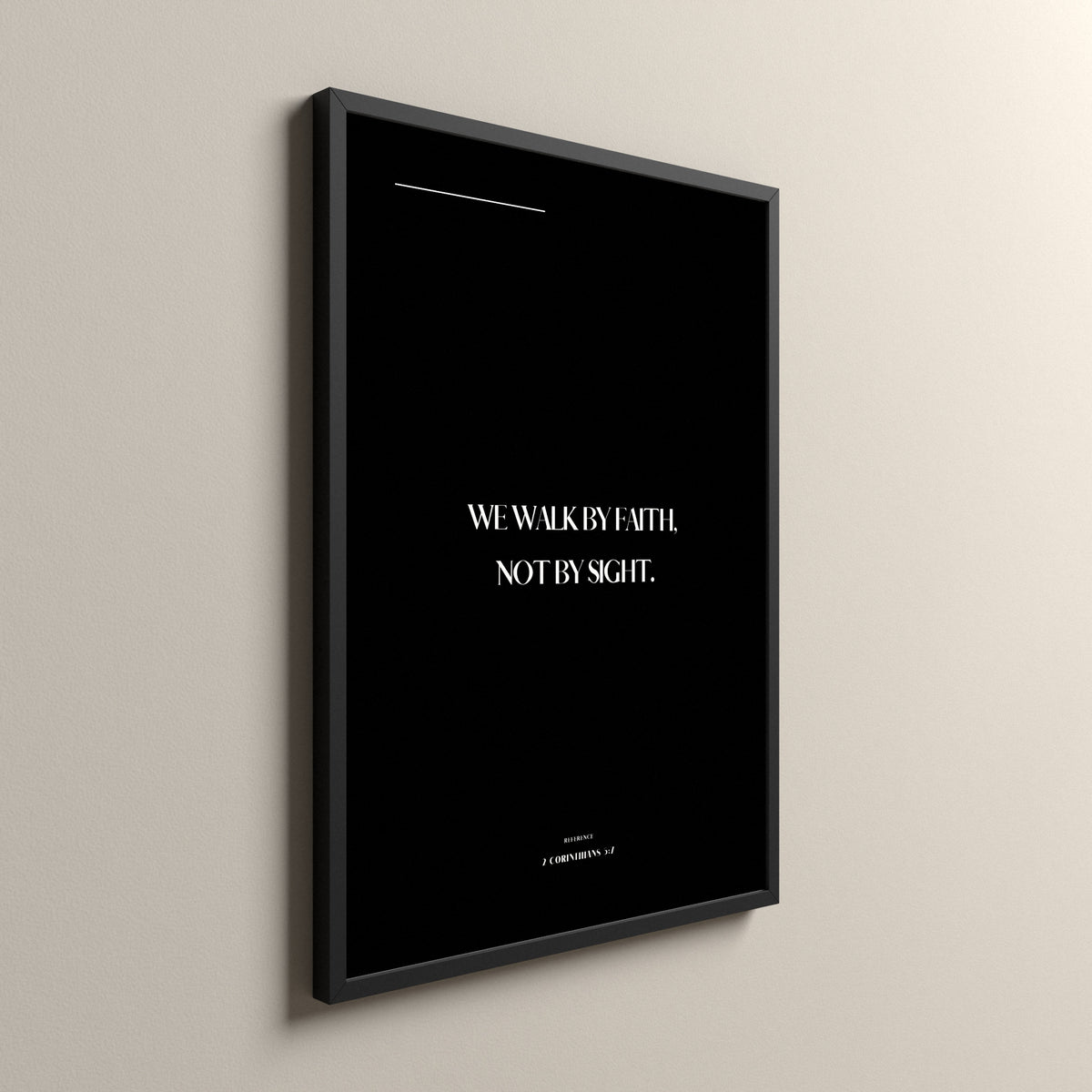 By Faith, 2 Corinthians 5:7, Pure Noir Scripture art print in a black frame