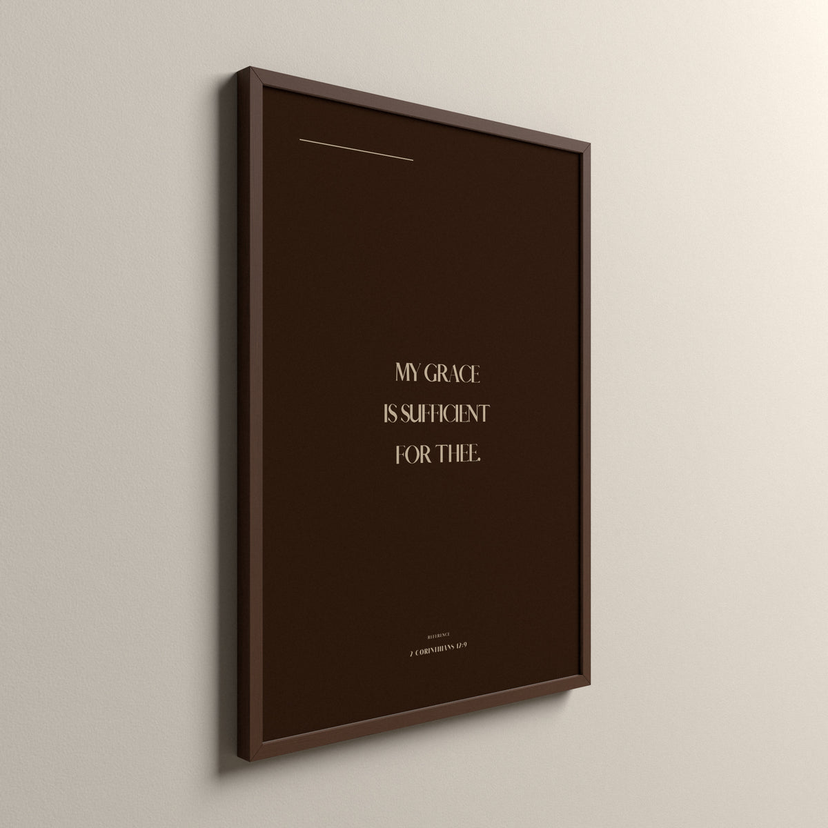 My Grace, 2 Corinthians 12:9, Cocoa Clay Scripture art print in an espresso frame