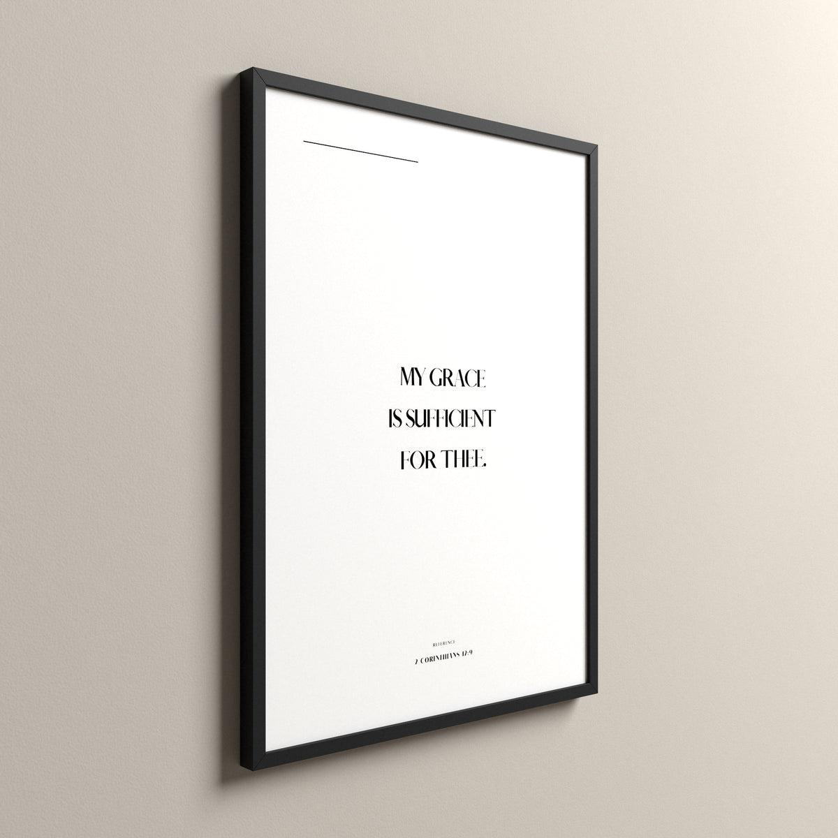 My Grace, 2 Corinthians 12:9, Pure White Scripture art print in a black frame