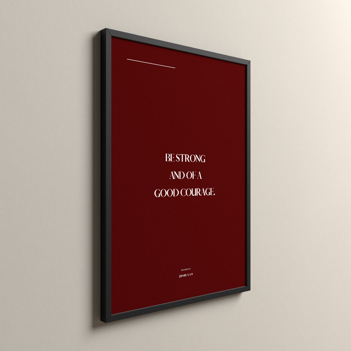 Be Strong, Joshua 1:9, Cherry Scripture art print in a black frame