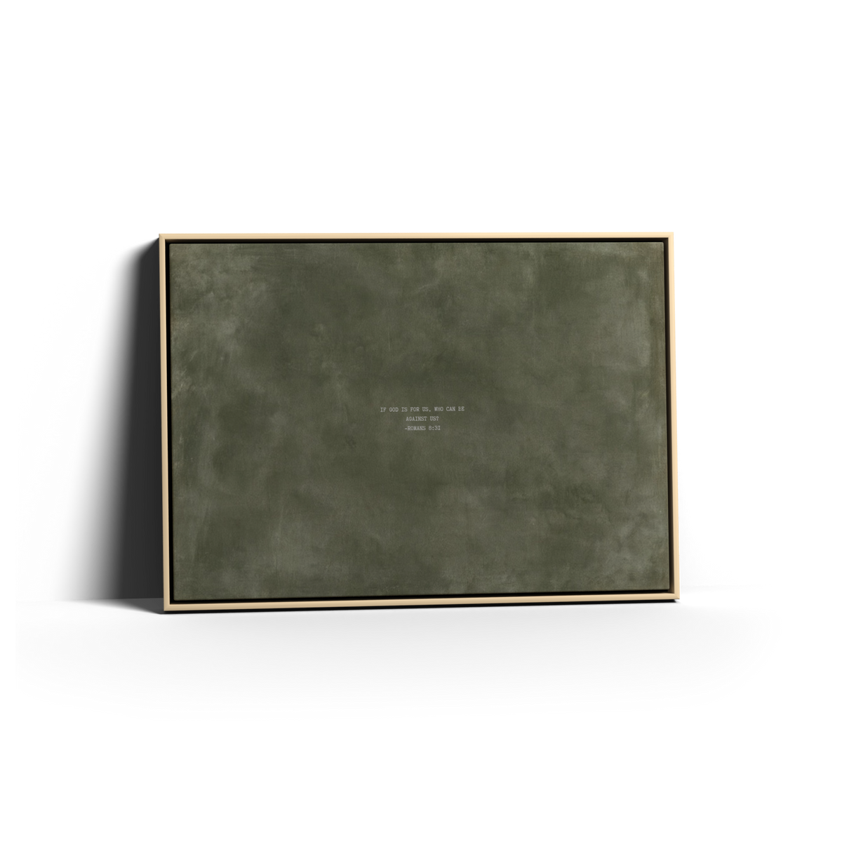 Army Green Scripture canvas with Romans 8:31 in a natural frame