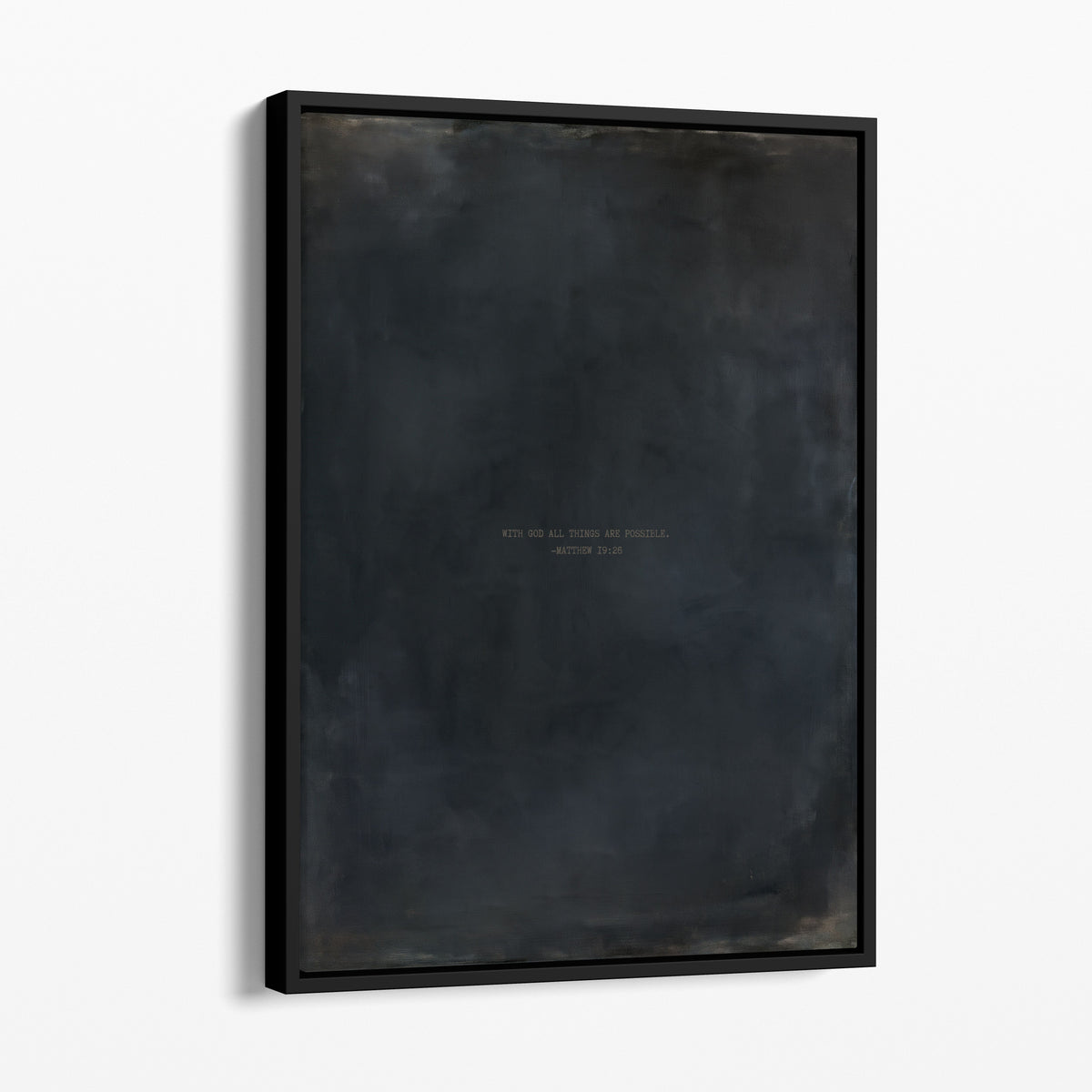 Bluestone scripture art print with Matthew 19:26 in a black frame