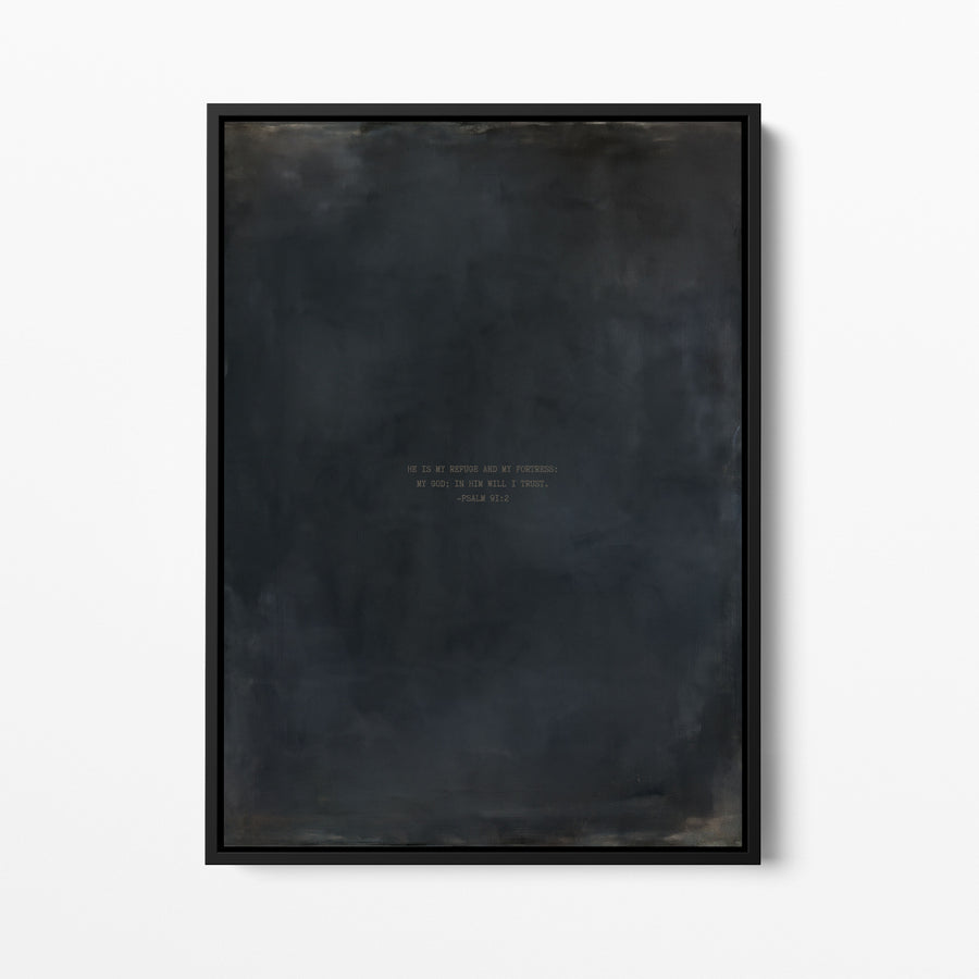 Bluestone scripture wall art print with Psalm 91:2 in a black frame