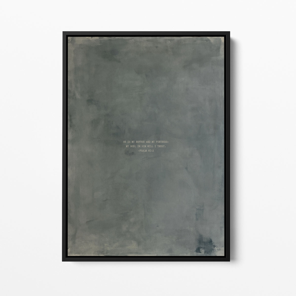 Zinc scripture wall art print with Psalm 91:2 in a black frame