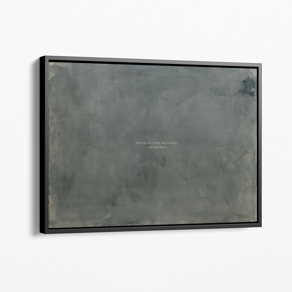 Zinc scripture art print with Matthew 19:26 in a black frame