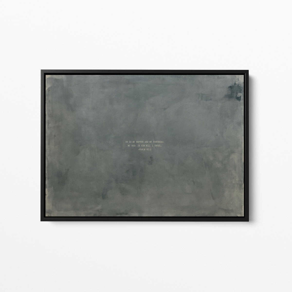 Zinc scripture wall art print with Psalm 91:2 in a black frame