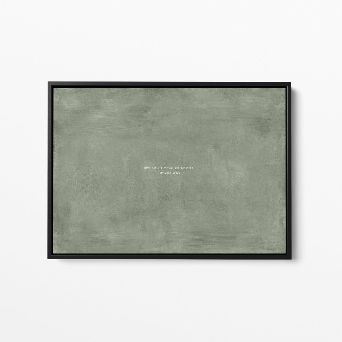 Sage scripture wall art print with Matthew 19:26 in a black frame