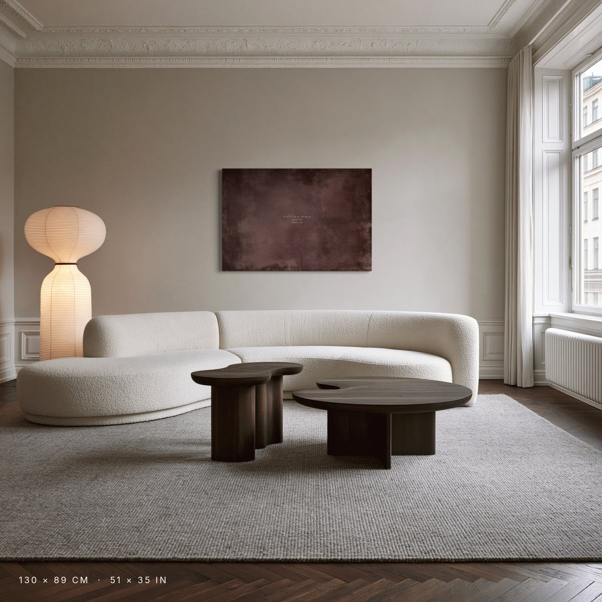 Dusty Mauve canvas, 130 × 89 cm, unframed, in a Stockholm living room