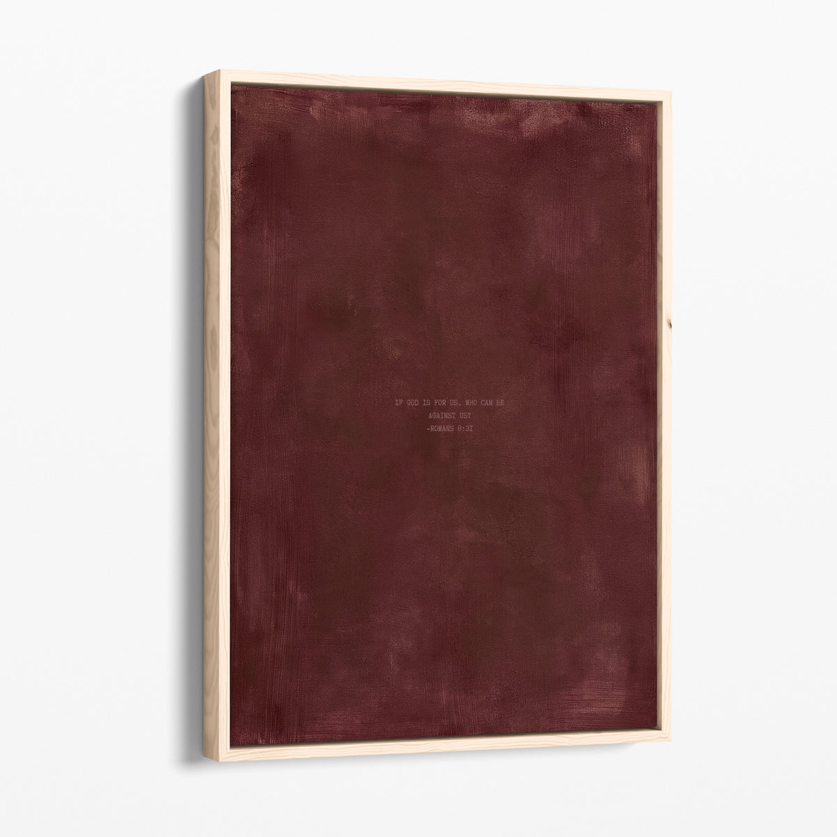 Redwood scripture art print with Romans 8:31 in a natural wood frame