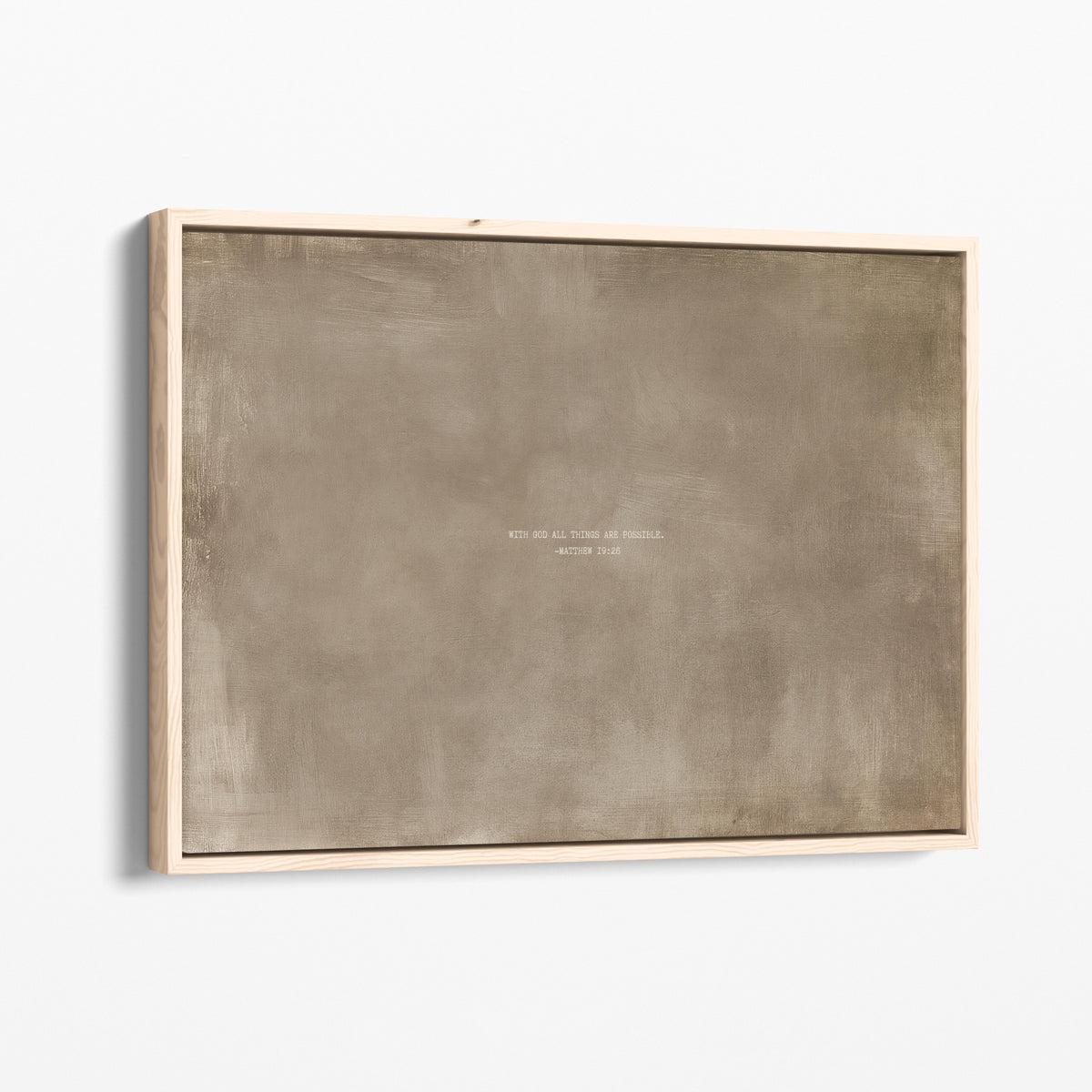 Clay scripture art print with Matthew 19:26 in a natural wood frame