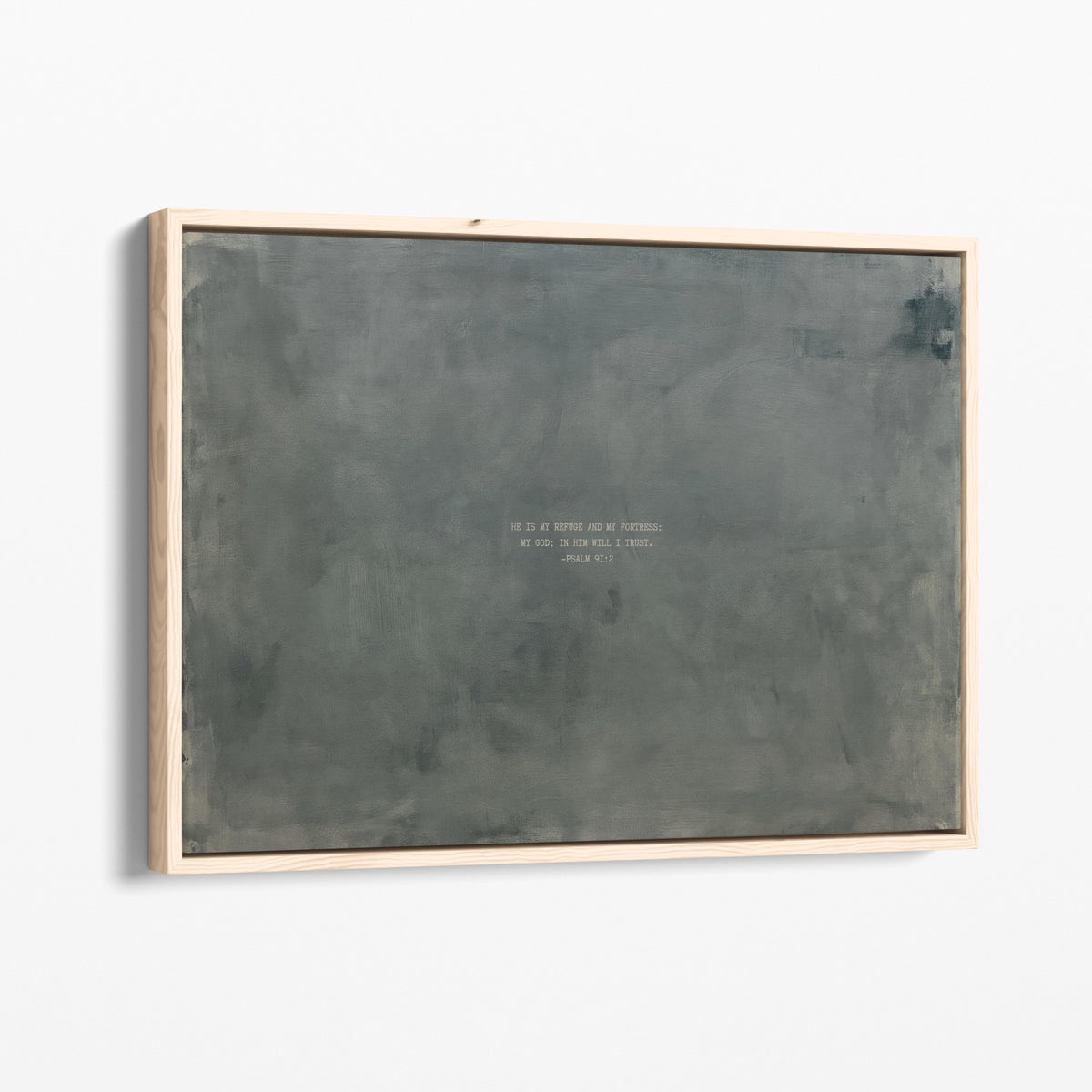 Zinc scripture art print with Psalm 91:2 in a natural wood frame