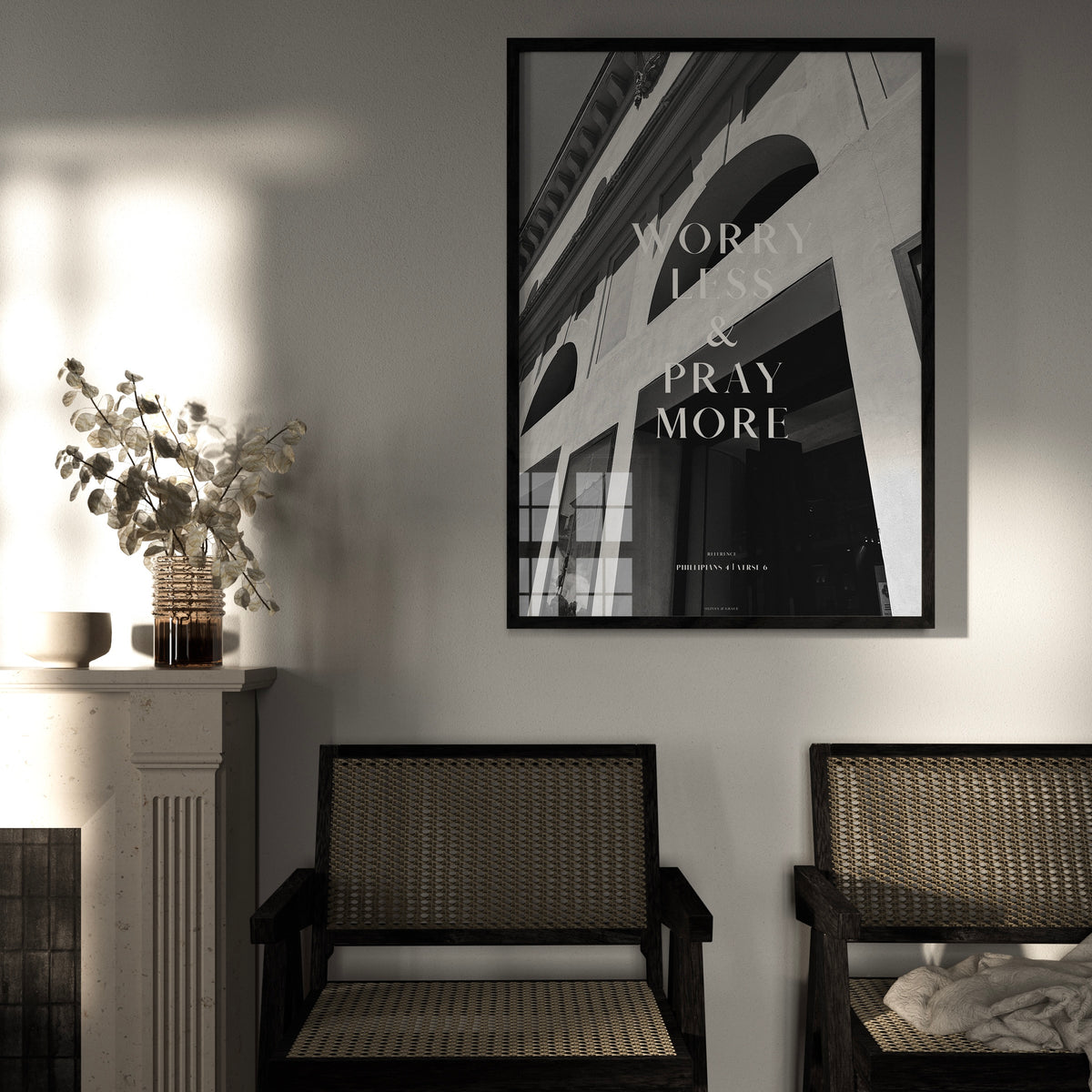 Pray More Philippians 4:6 Christian wall art print by Olives & Grace fine art scripture print