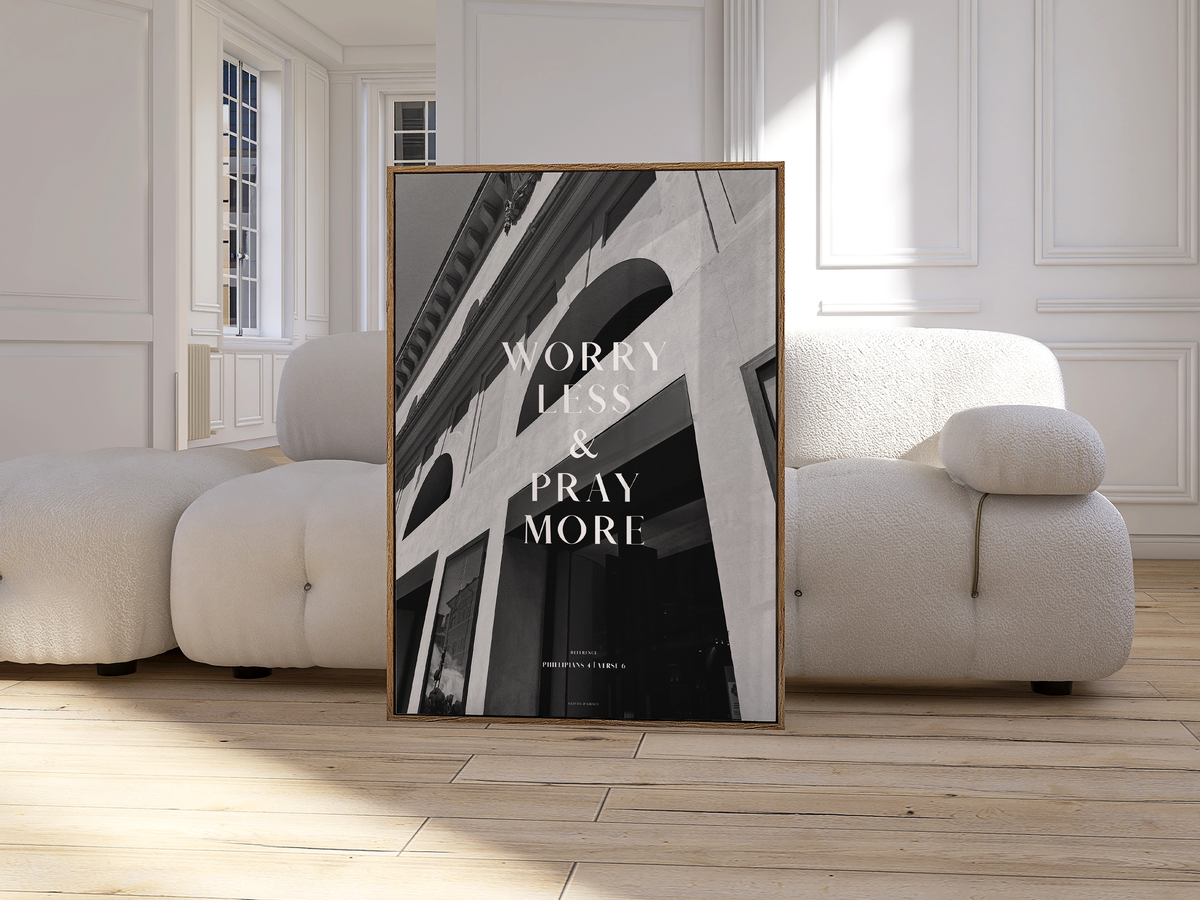 Pray More Philippians 4:6 Christian wall art print by Olives & Grace fine art scripture print