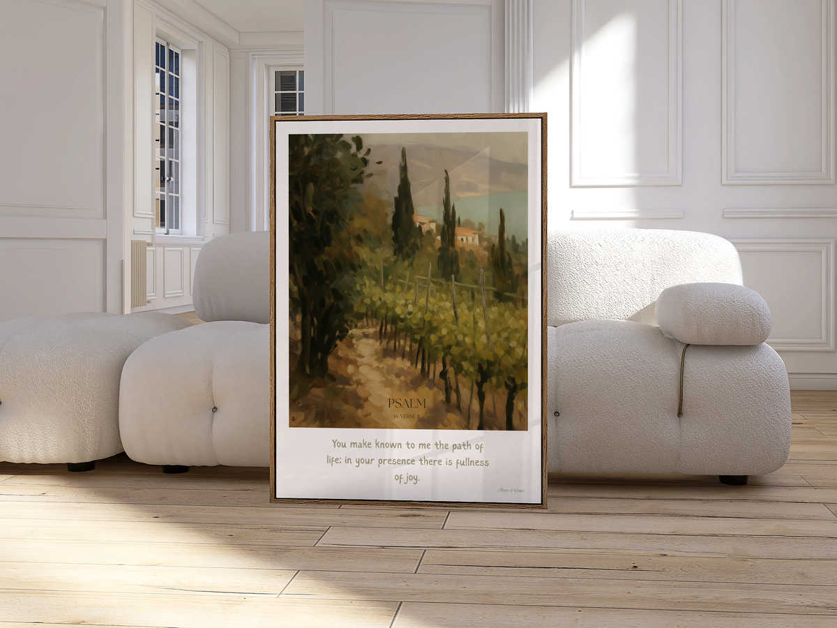 The Vineyard Psalm 16:11 Christian wall art print by Olives & Grace fine art scripture print